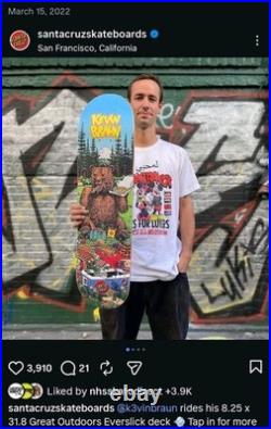 2022 Santa Cruz Skateboards Kevin Braun Great Outdoors Everslick Pro Deck 8.25