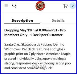 2024 FABIANA DELFINO WILDFLOWER Signed Autographed SANTA CRUZ Skateboard Deck