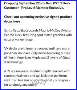 NEW 2025 MARIO MCCOY Signed Autographed SANTA CRUZ AVIATOR VX Skateboard Deck