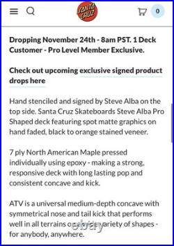 NEW 2025 STEVE ALBA SALBA POOL SERVICE STENCIL Signed SANTA CRUZ Skateboard Deck