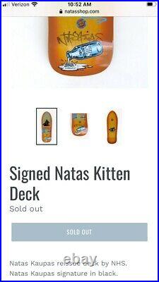 Natas Kaupas SIGNED! Santa Monica Airlines Kitten Skateboard deck yellow