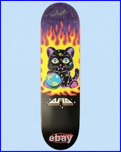RARE SIGNED Tom Asta Santa Cruz Skateboard Deck Space Kitten VX Purple 8.0