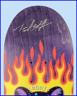 RARE SIGNED Tom Asta Santa Cruz Skateboard Deck Space Kitten VX Purple 8.0