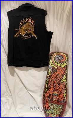 SANTA CRUZ VINTAGE Xl VEST SALVA TIGER EMBROIDERED With MATCHING REISSUE DECK