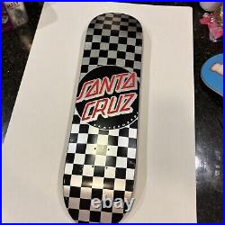 Santa Cruz Dot Check Silver/Black/Red Skateboard deck. Gripped